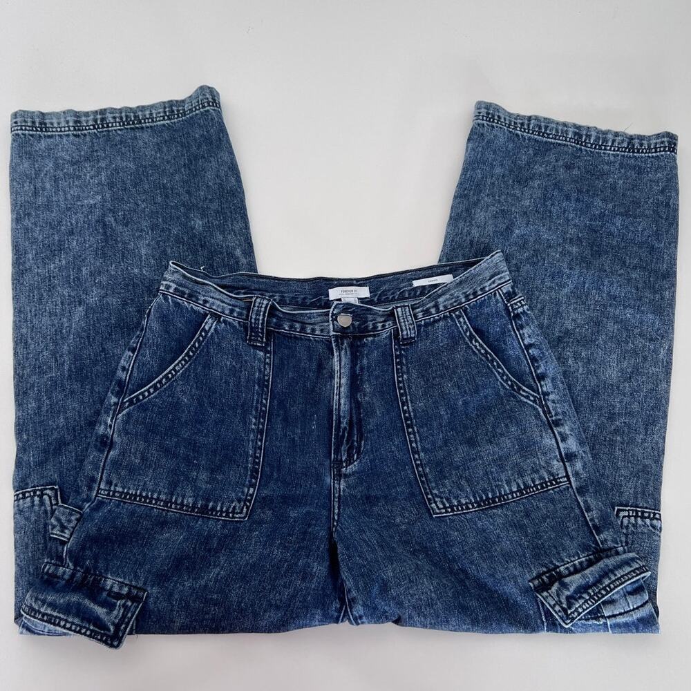 Forever 21 Dark Blue Acid Wash Cargo Jeans- 29